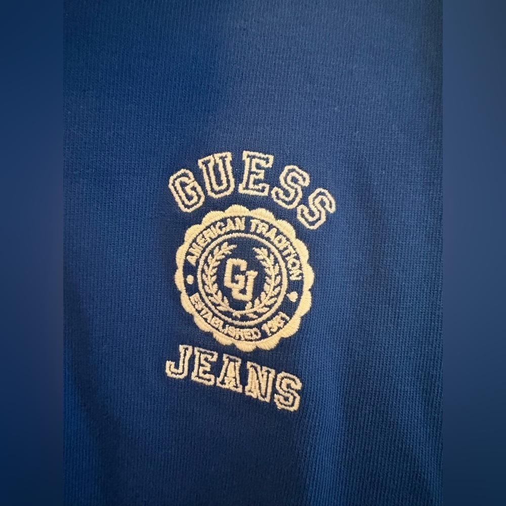 Guess Jeans Polo Sweatshirt Mini Dress Size S Blue White Logo Long Sleeve - Picture 8 of 15